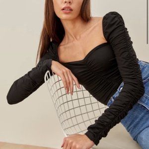 Reformation Esra black ruche long sleeve top